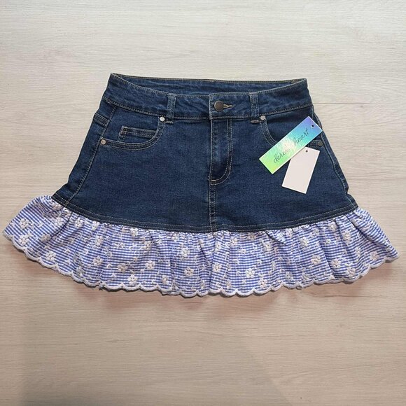 Girls’ Denim Skirt with Ruffle Hem – Derek Heart - Picture 1 of 6